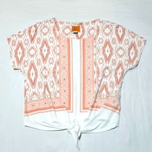 RUBY ROAD - knit top, coral/white Women's Size PS